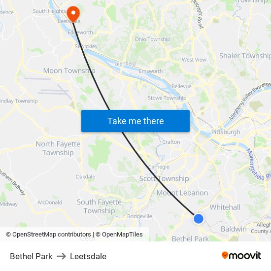 Bethel Park to Leetsdale map