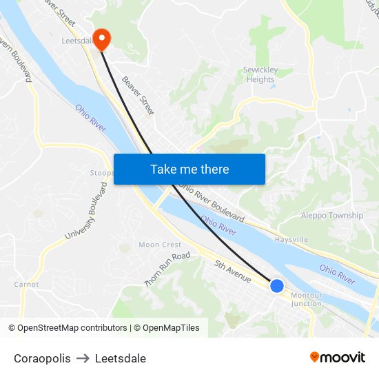 Coraopolis to Leetsdale map