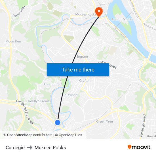 Carnegie to Mckees Rocks map