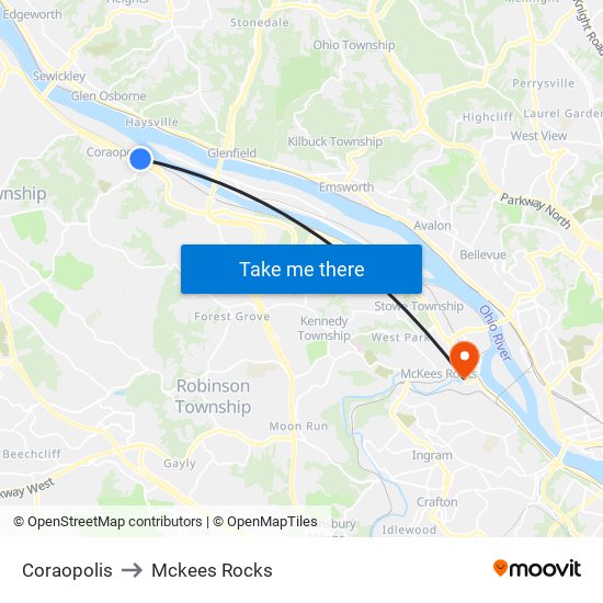 Coraopolis to Mckees Rocks map