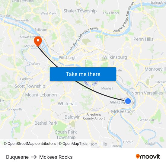 Duquesne to Mckees Rocks map
