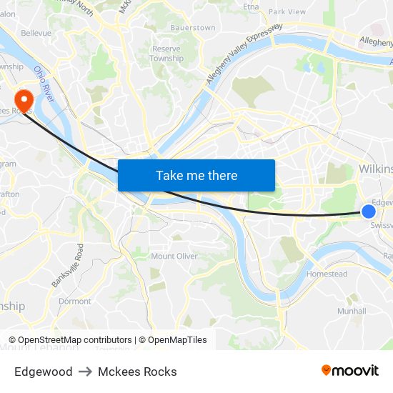 Edgewood to Mckees Rocks map