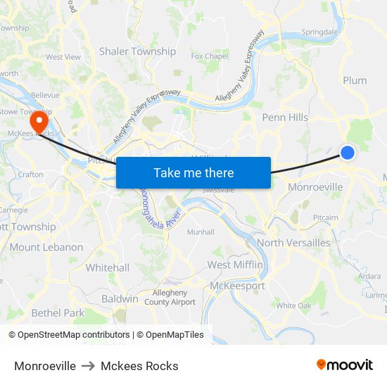 Monroeville to Mckees Rocks map