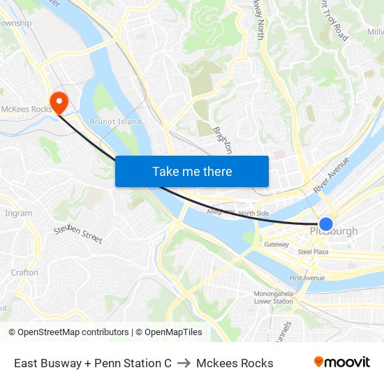 East Busway + Penn Station C to Mckees Rocks map