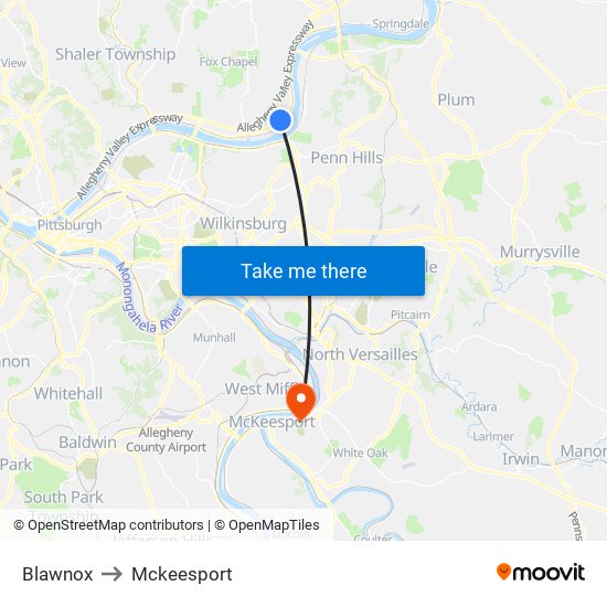 Blawnox to Mckeesport map
