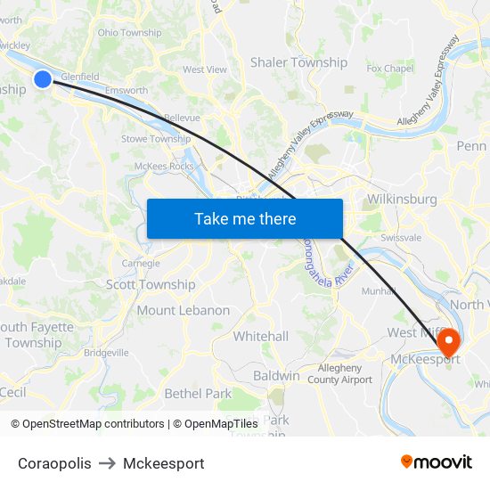 Coraopolis to Mckeesport map