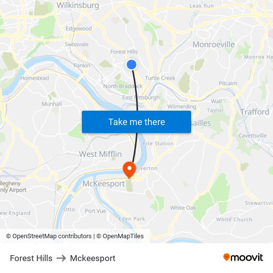 Forest Hills to Mckeesport map