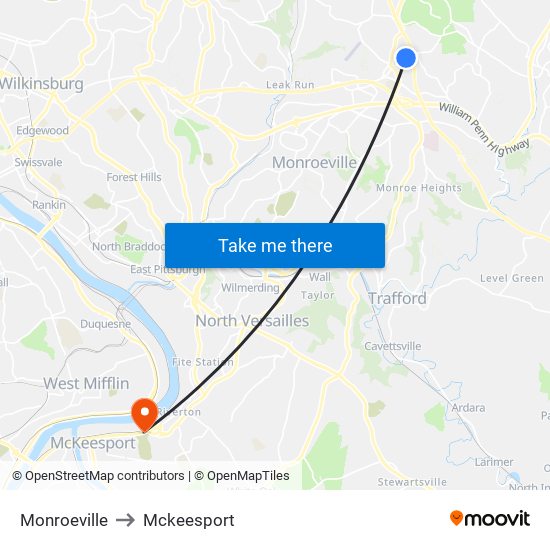 Monroeville to Mckeesport map