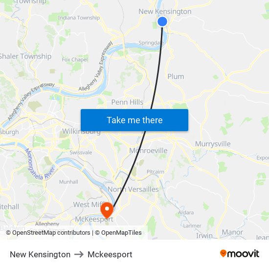 New Kensington to Mckeesport map