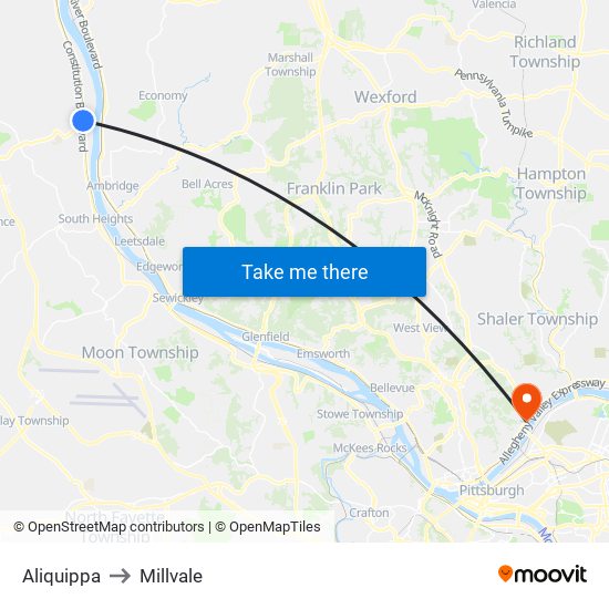Aliquippa to Millvale map