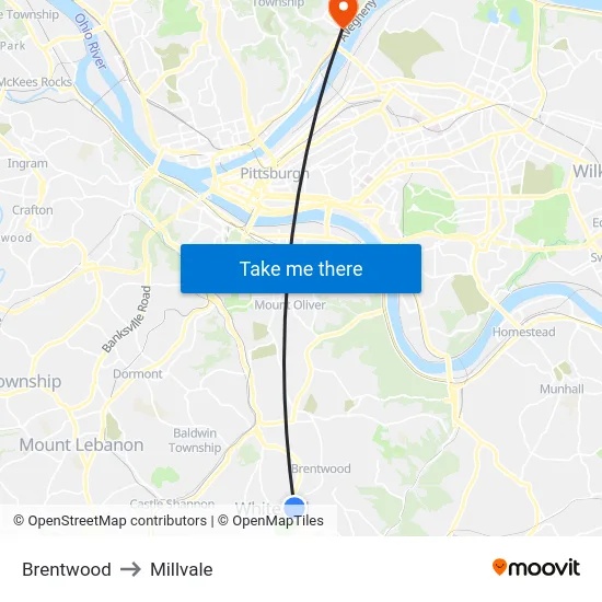 Brentwood to Millvale map