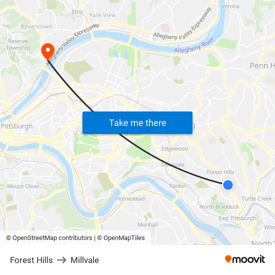 Forest Hills to Millvale map