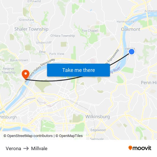 Verona to Millvale map