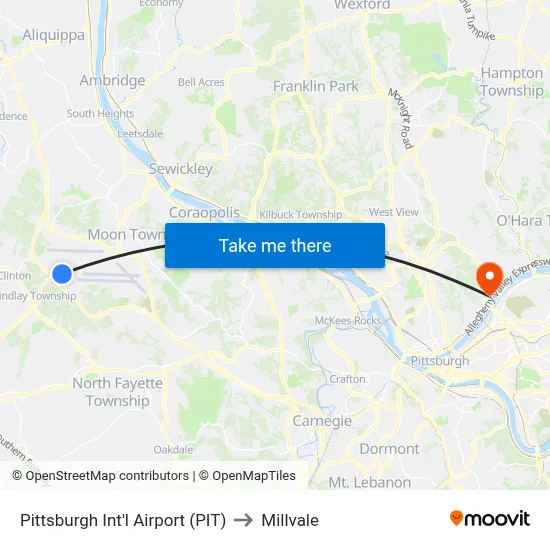 Pittsburgh Int'l Airport (PIT) to Millvale map