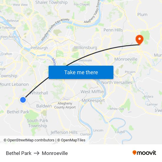 Bethel Park to Monroeville map