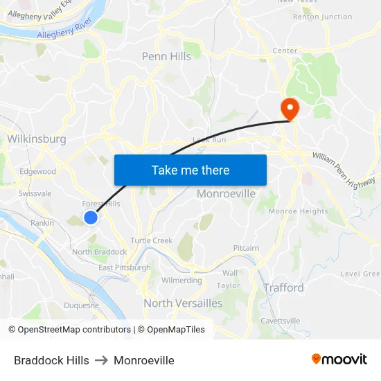 Braddock Hills to Monroeville map