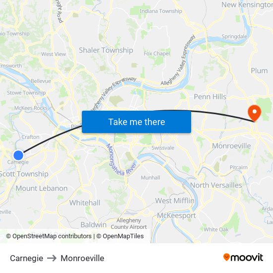 Carnegie to Monroeville map