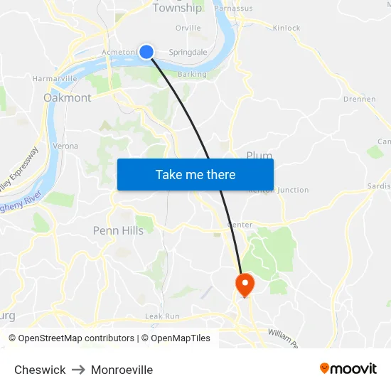 Cheswick to Monroeville map
