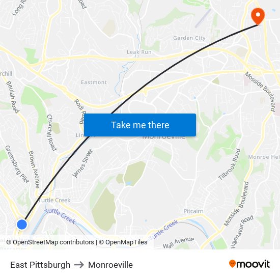 East Pittsburgh to Monroeville map