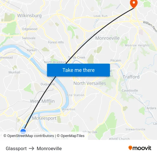 Glassport to Monroeville map