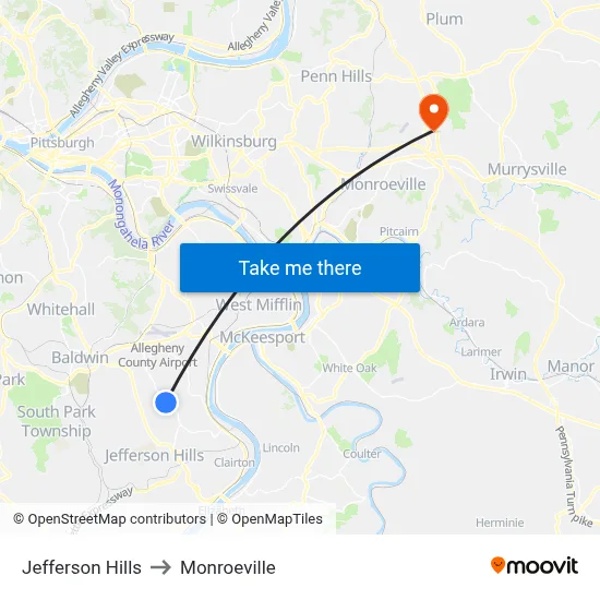 Jefferson Hills to Monroeville map