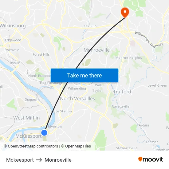 Mckeesport to Monroeville map