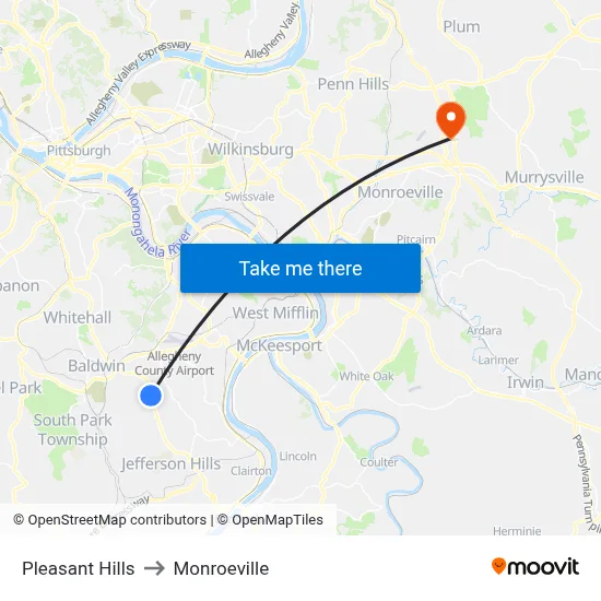 Pleasant Hills to Monroeville map