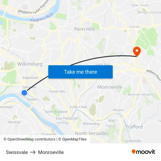 Swissvale to Monroeville map