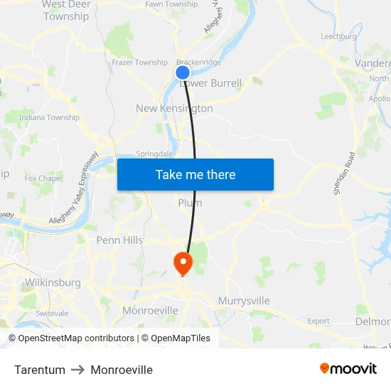Tarentum to Monroeville map