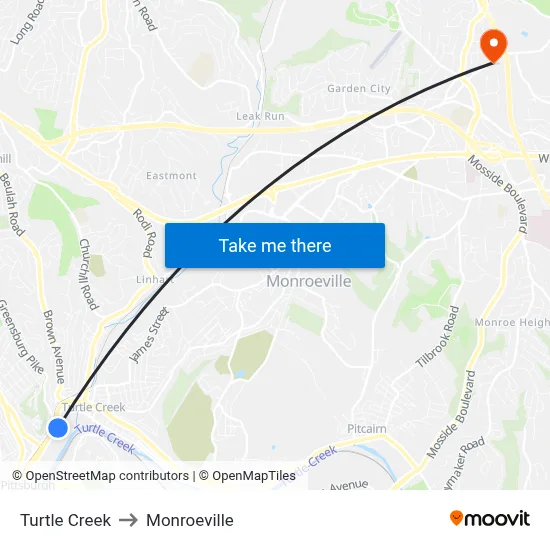 Turtle Creek to Monroeville map