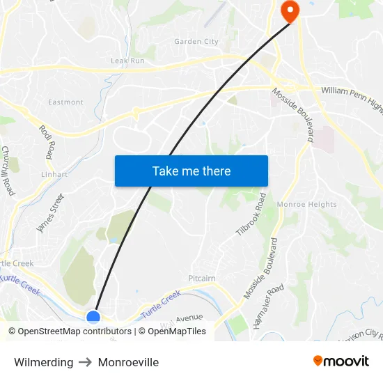 Wilmerding to Monroeville map
