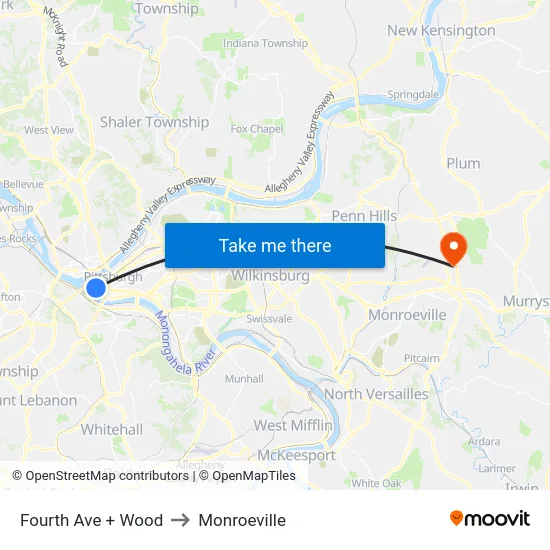 Fourth Ave + Wood to Monroeville map