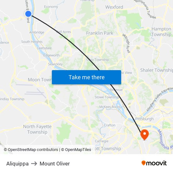 Aliquippa to Mount Oliver map
