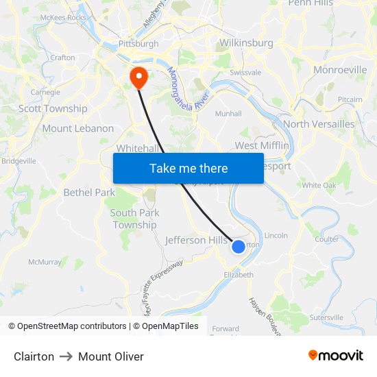 Clairton to Mount Oliver map