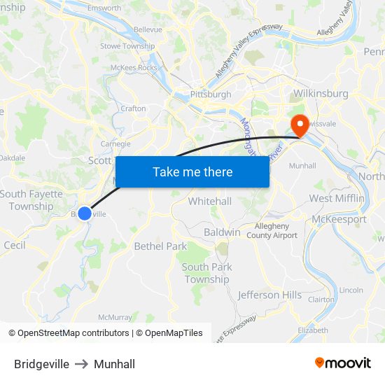 Bridgeville to Munhall map