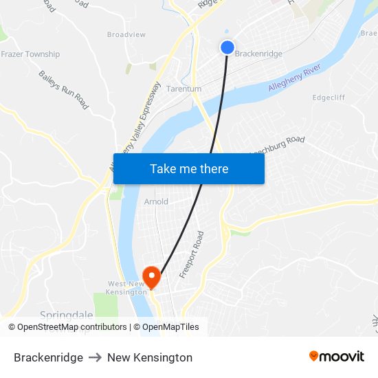 Brackenridge to New Kensington map