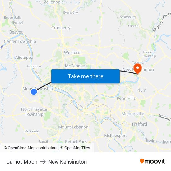 Carnot-Moon to New Kensington map