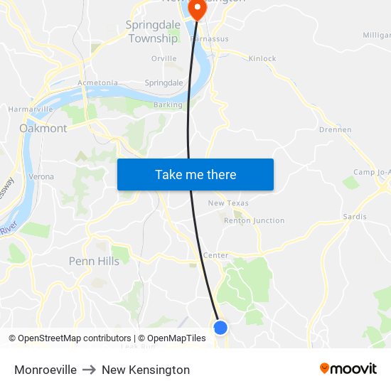 Monroeville to New Kensington map