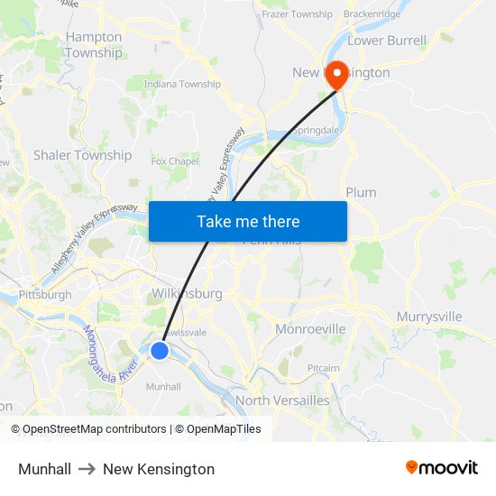 Munhall to New Kensington map