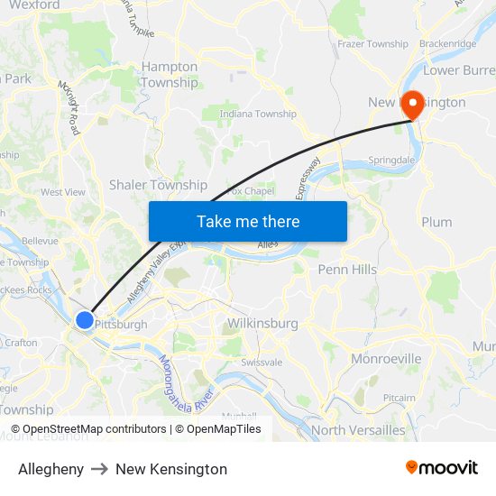 Allegheny to New Kensington map