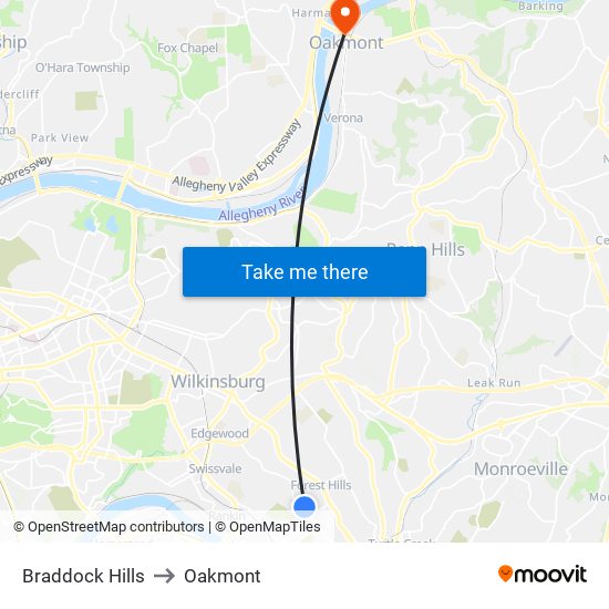 Braddock Hills to Oakmont map