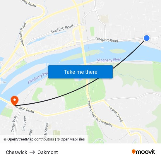 Cheswick to Oakmont map