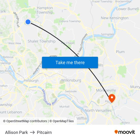 Allison Park to Pitcairn map