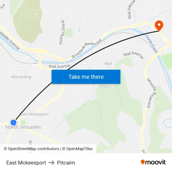 East Mckeesport to Pitcairn map