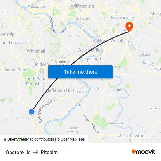 Gastonville to Pitcairn map