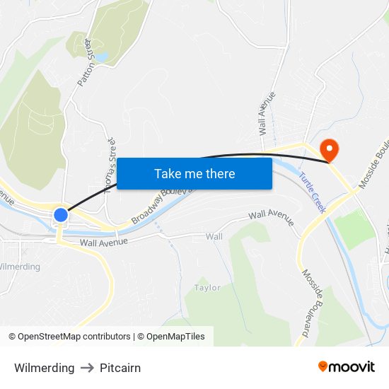 Wilmerding to Pitcairn map