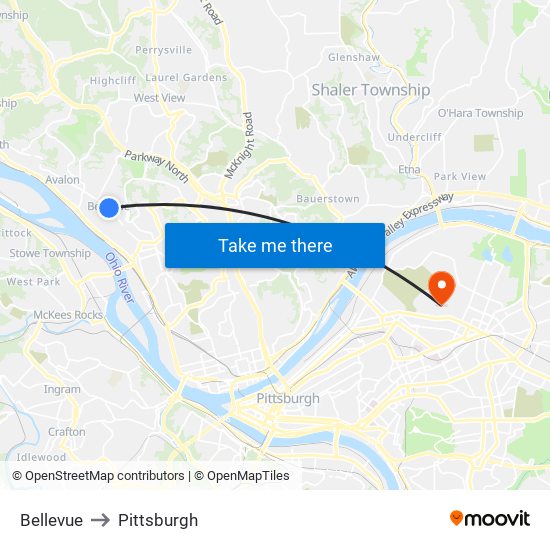 Bellevue to Pittsburgh map