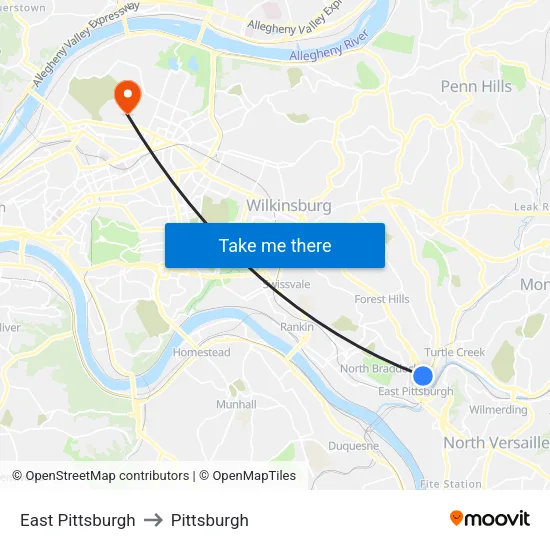 East Pittsburgh to Pittsburgh map