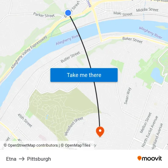 Etna to Pittsburgh map