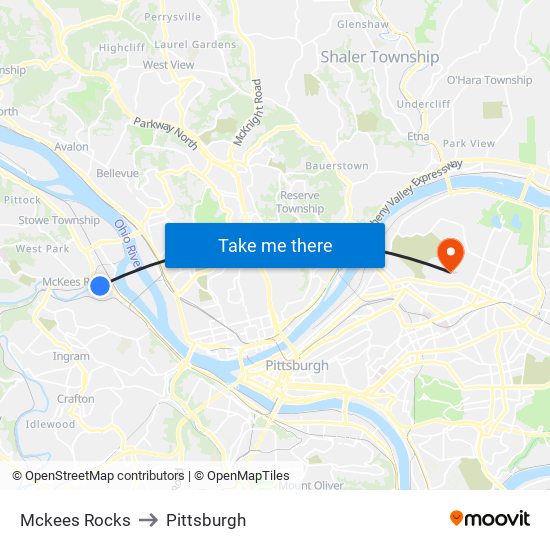 Mckees Rocks to Pittsburgh map